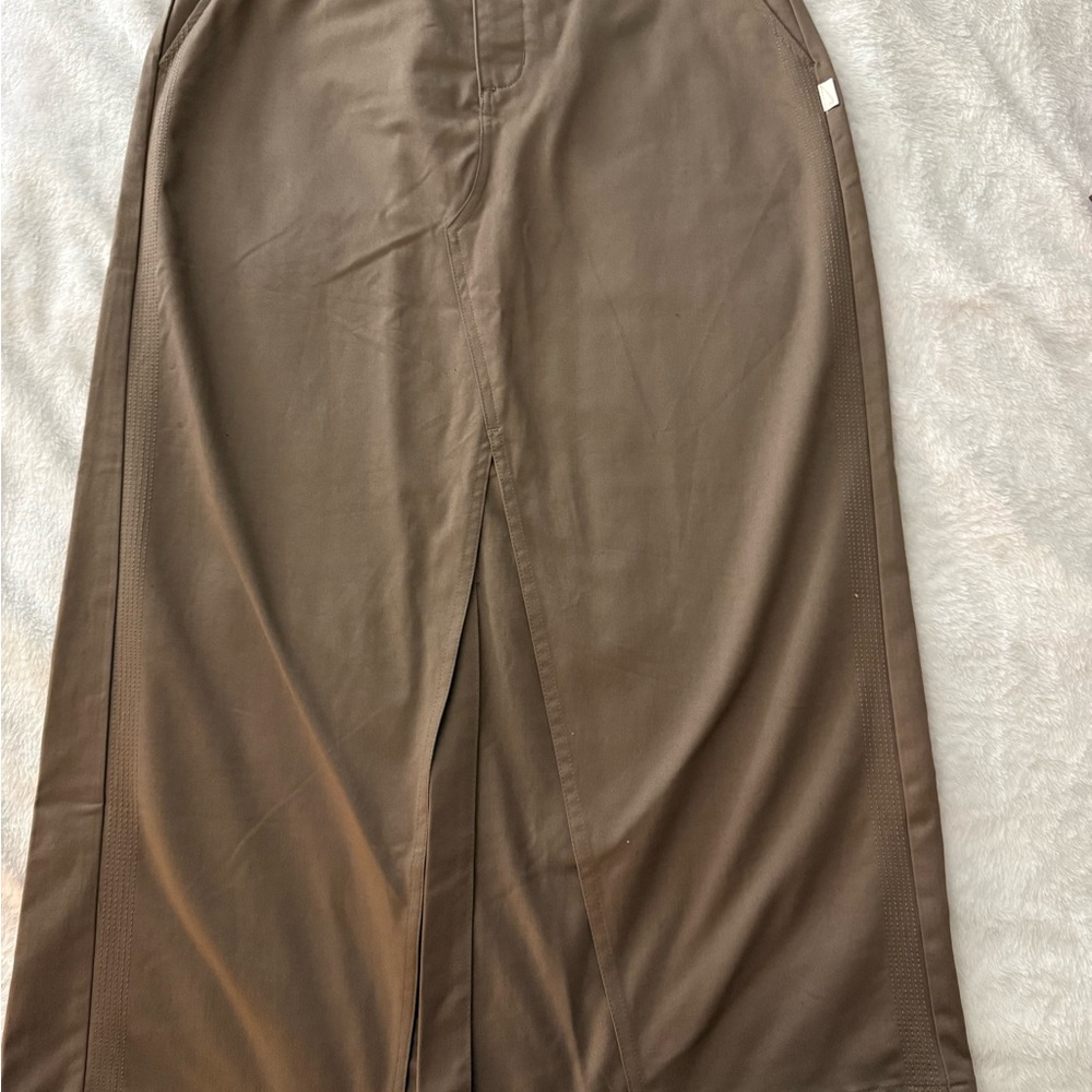 NWT Nike Twill Maxi Skirt Cotton Womens Size S Brown Slit Sportswear - Picture 2 of 10